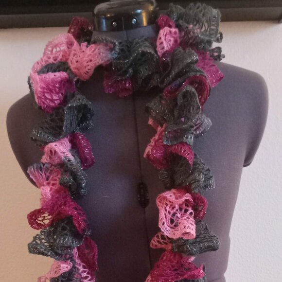 Accessories - Pink & Green Ruffle Sparkle Scarf